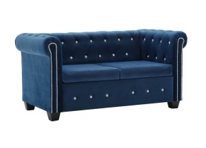 Dwuosobowa sofa w kolorze niebieskim glam z pikowaniem