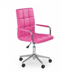 Różowy obrotowy fotel z ekoskóry z podłokietnikami