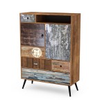 Wielobarwna wysoka komoda z szufladami vintage