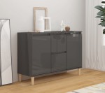 Szara komoda na wysoki połysk z drewnianymi nóżkami
