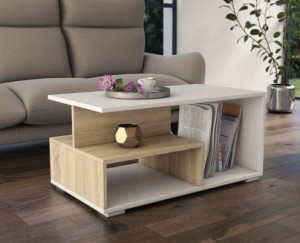 Nowoczesna ława z przegródkami biel/sonoma