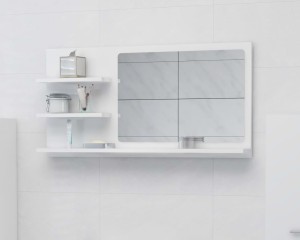 Lustro łazienkowe z półkami 90 cm biały połysk