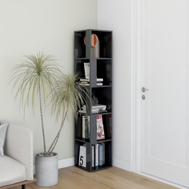 Narożny-regał-na-książki-szary-połysk