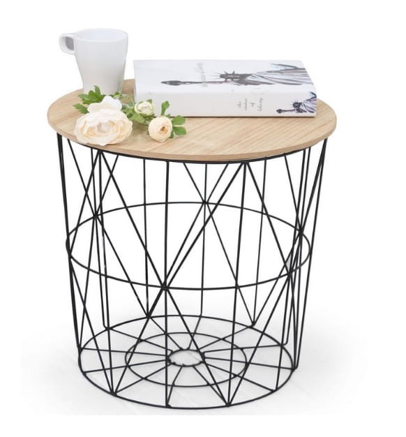 Stolik-metalowy-zdejmowany-blat-kosz-czarny