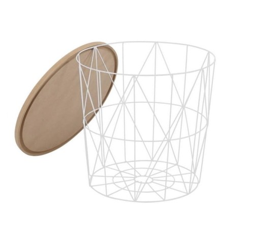 Biały stolik z drewnianym blatem metalowy.jpg