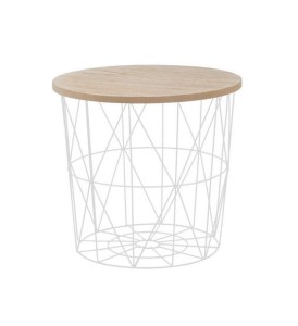 Stolik loft ø42 cm okrągły blat biały+drewno