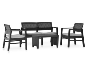 Zestaw kawowy na taras - stolik z fotelami i kanapą antracyt