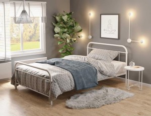 Białe metalowe łóżko młodzieżowe ze stelażem 90x200