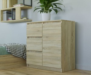 Szafka na ubrania z szufladami i półkami sonoma
