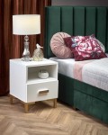Biała szafka nocna z szufladą na złotych nóżkach glam