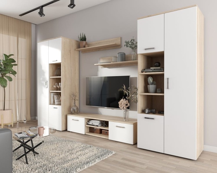 Meble-do-salonu-z-szafką-RTV-sonoma-z-białym