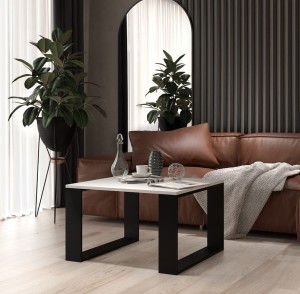 Industrialna ława z białym blatem 67x67cm