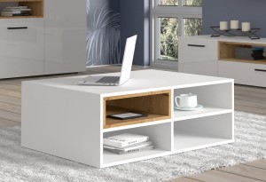 Duży stolik kawowy biała ława z półkami