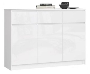Duża komoda z szufladami i półkami biały połysk 140 cm