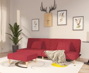Sofa z podnóżkiem do salonu rozkładana winna czerwień