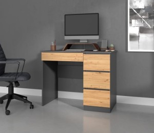 Biurko komputerowe z szufladami antracyt/dąb