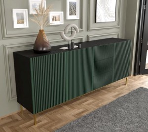 Elegancka szafka z półkami zieleń i złoty