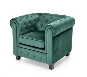 Zielony fotel tapicerowany w stylu glamour