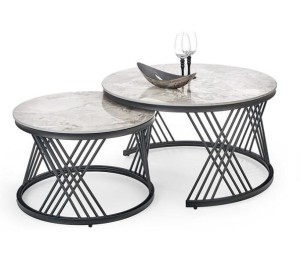 Komplet okrągłych stolików ław marmur