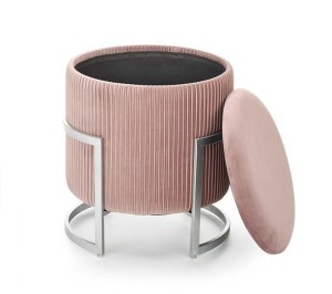 Różowa pufa glamour na srebrnym stelażu