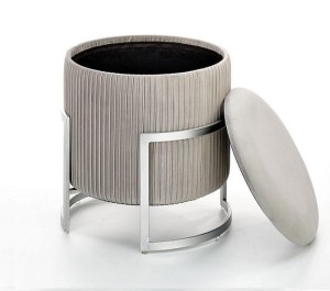 Okrągła szara pufa na metalowym stelażu