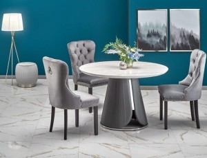 Designerski stół na nodze z okrągłym blatem marmur