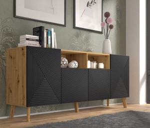 Loftowa komoda na nóżkach czerń z dębem artisan