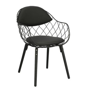 Designerskie czarne krzesło z poduszkami metal