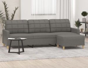 Szara sofa trzyosobowa z podnóżkiem