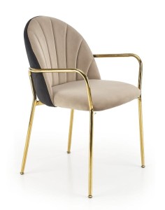 Beżowe krzesło velvet z podłokietnikami złote