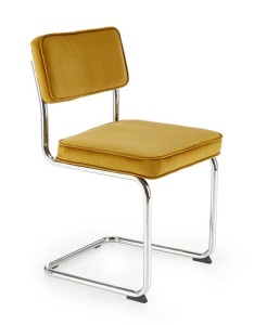 Musztardowe krzesło do jadalni na płozach