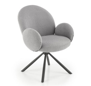 Szare krzesło z podłokietnikami boucle