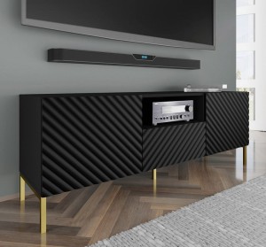 Czarna szafka pod TV z szufladą w stylu glam