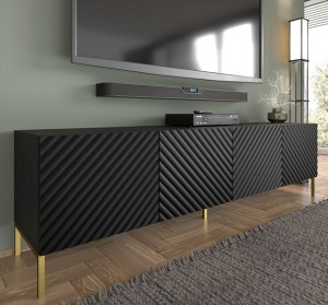 Długa szafka RTV glamour czerń+złoty 200cm
