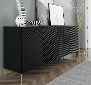 Duża szafka do salonu czerń złote nóżki 200 cm