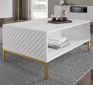 Biały stolik kawowy do salonu na złotych nóżkach