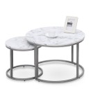 Komplet okrągłych stolików kawowych srebrny+marmur