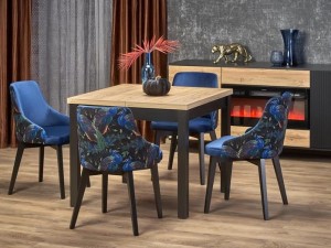 Elegancki czarny stół z blatem dąb craft rozkładany