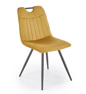 Musztardowe krzesło welurowe z uchwytem loft