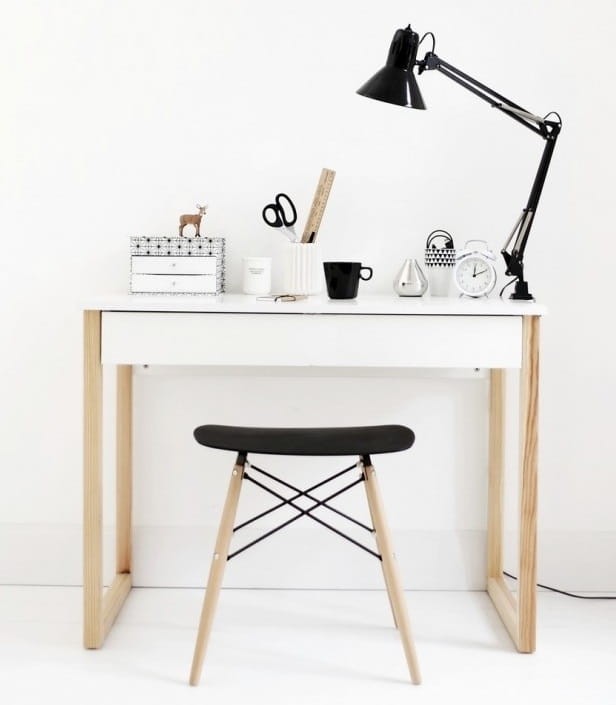 Biurko-z-szufladą-drewno-biały-blat