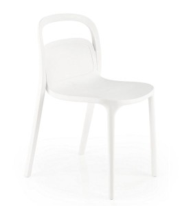 Białe krzesło z tworzywa do jadalni, ogrodu