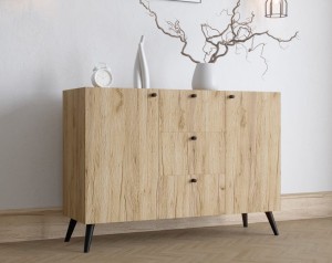 Szafka na nóżkach z szufladami dąb craft złoty