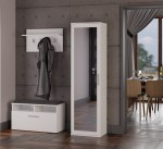 Biała wąska szafa do przedpokoju z lustrem