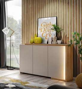 Szeroka szafka z półkami i oświetleniem 150 cm