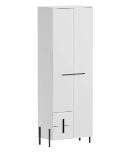 Biała szafa na ubrania na czarnych nóżkach