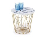 Okrągły złoty kosz z blatem marmur