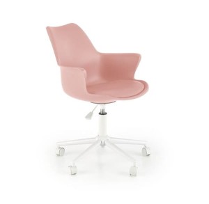 Różowy fotel obrotowy z podłokietnikami
