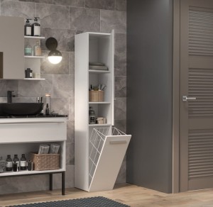 Słupek łazienkowy z koszem biały połysk