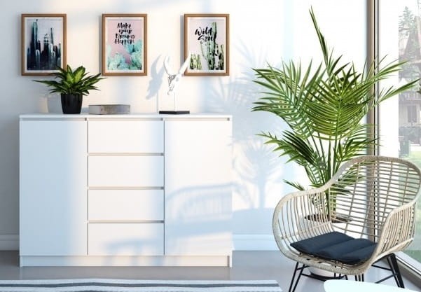 Szafka-stojąca-na-ubrania-z-szufladami-biel-komoda