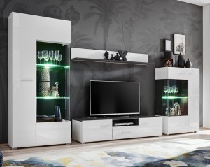 Meblościanka z oświetleniem biały połysk